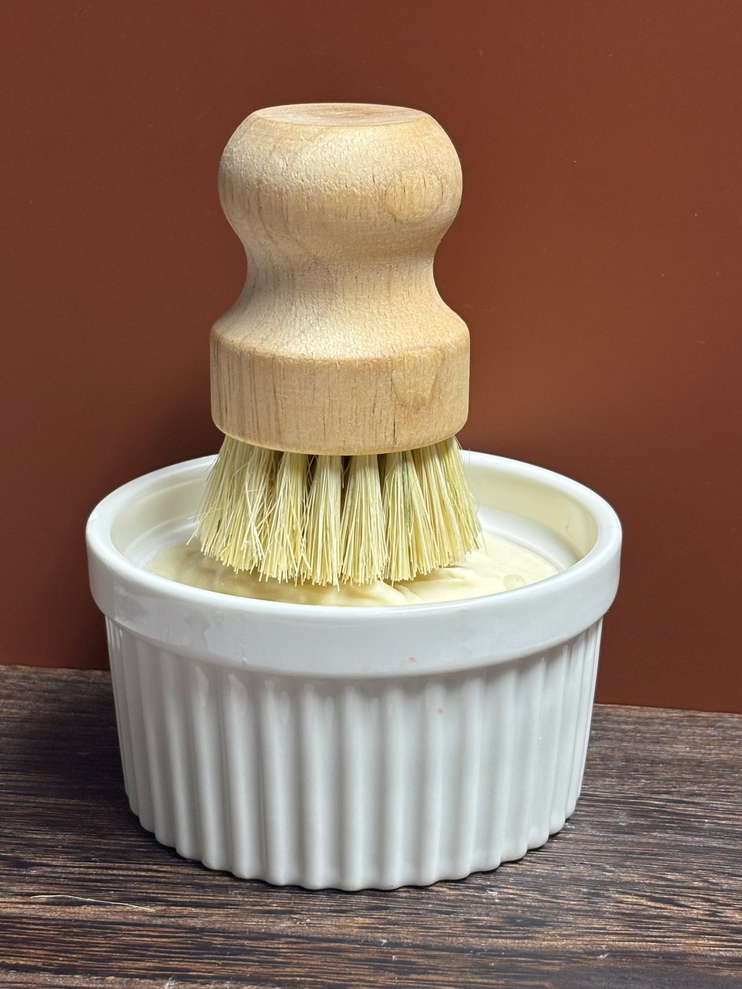 6oz ramekin Solid dish soap w/bamboo scrub brush