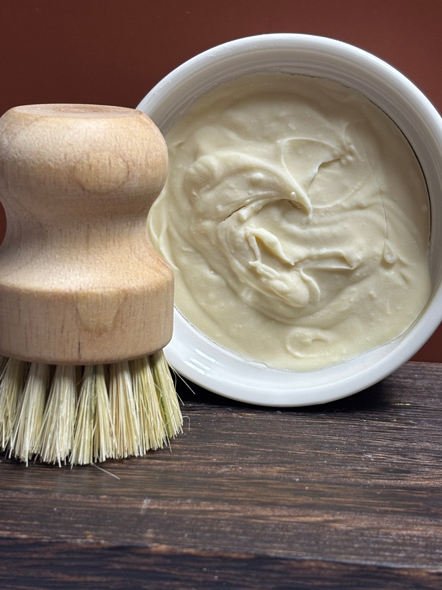 6oz ramekin Solid dish soap w/bamboo scrub brush